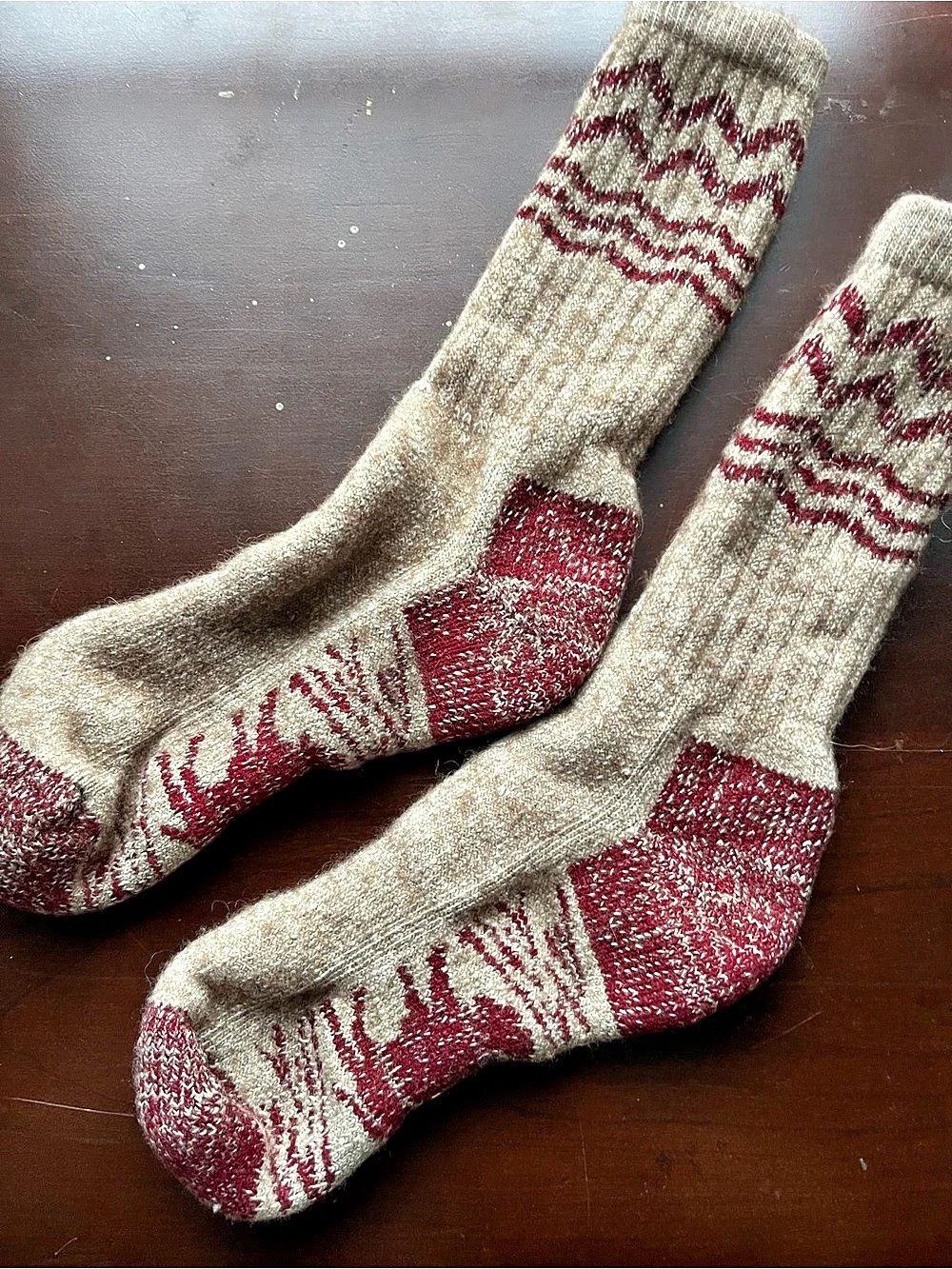 United By Blue Ultimate Wool Bison Socks Knit Pattern Beige & Red
